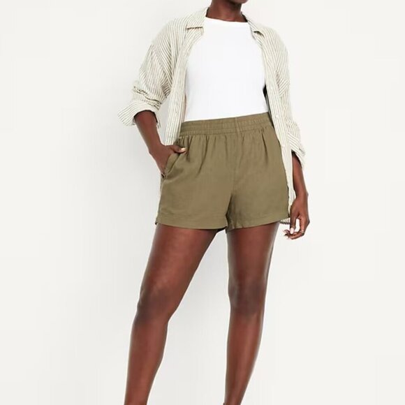 Old Navy Pants - Old Navy Womens Size L Green High Waisted Linen Blend 3.5" Inseam Shorts NWT